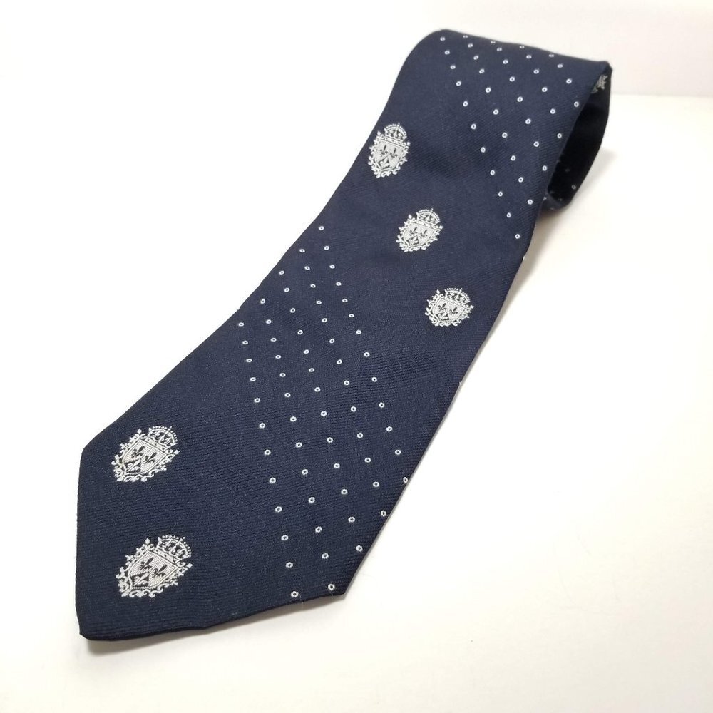 Vintage Excello Tiffany Collection crest embroidery tie navy 4.25" wide 55" long